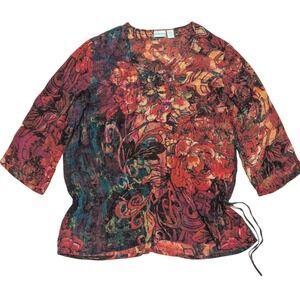 Chico's Silk Blouse 3 XL 16 Multicolor Top Shirt Sheer Beaded Dressy Classy